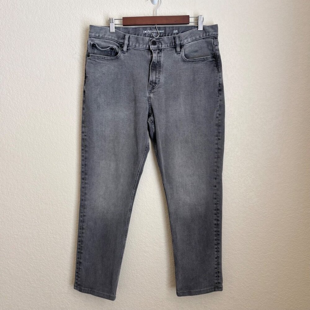 Banana Republic Mens Slim Fit Gray Jeans 34x30 Mid-Rise Stretch Denim Spring